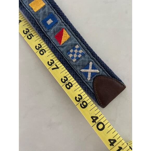 Nautical Flag Ribbon Belt Canvas Brass Buckle Mens Vintage Sz Medium Shown - Picture 3 of 6